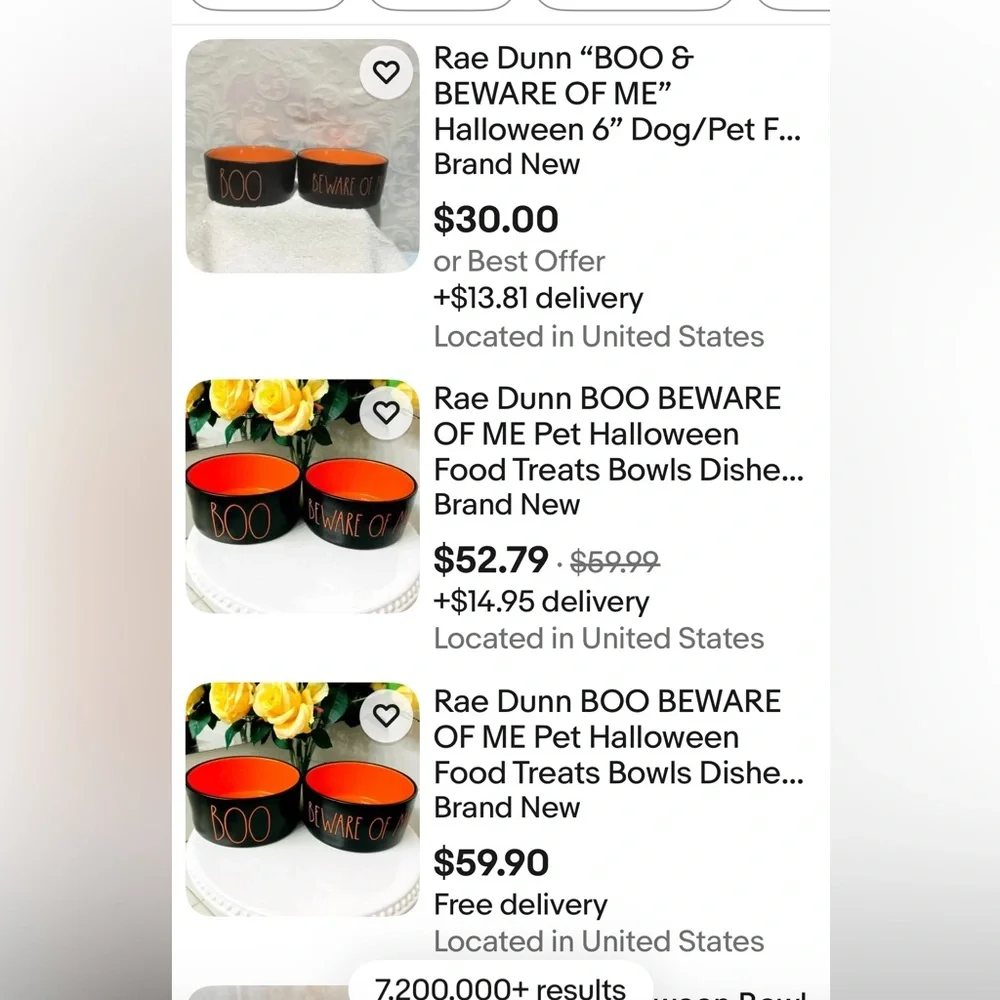 Rae Dunn BOO & BEWARE OF ME Halloween 6” pet Food Water Bowls Black Orange NWOT